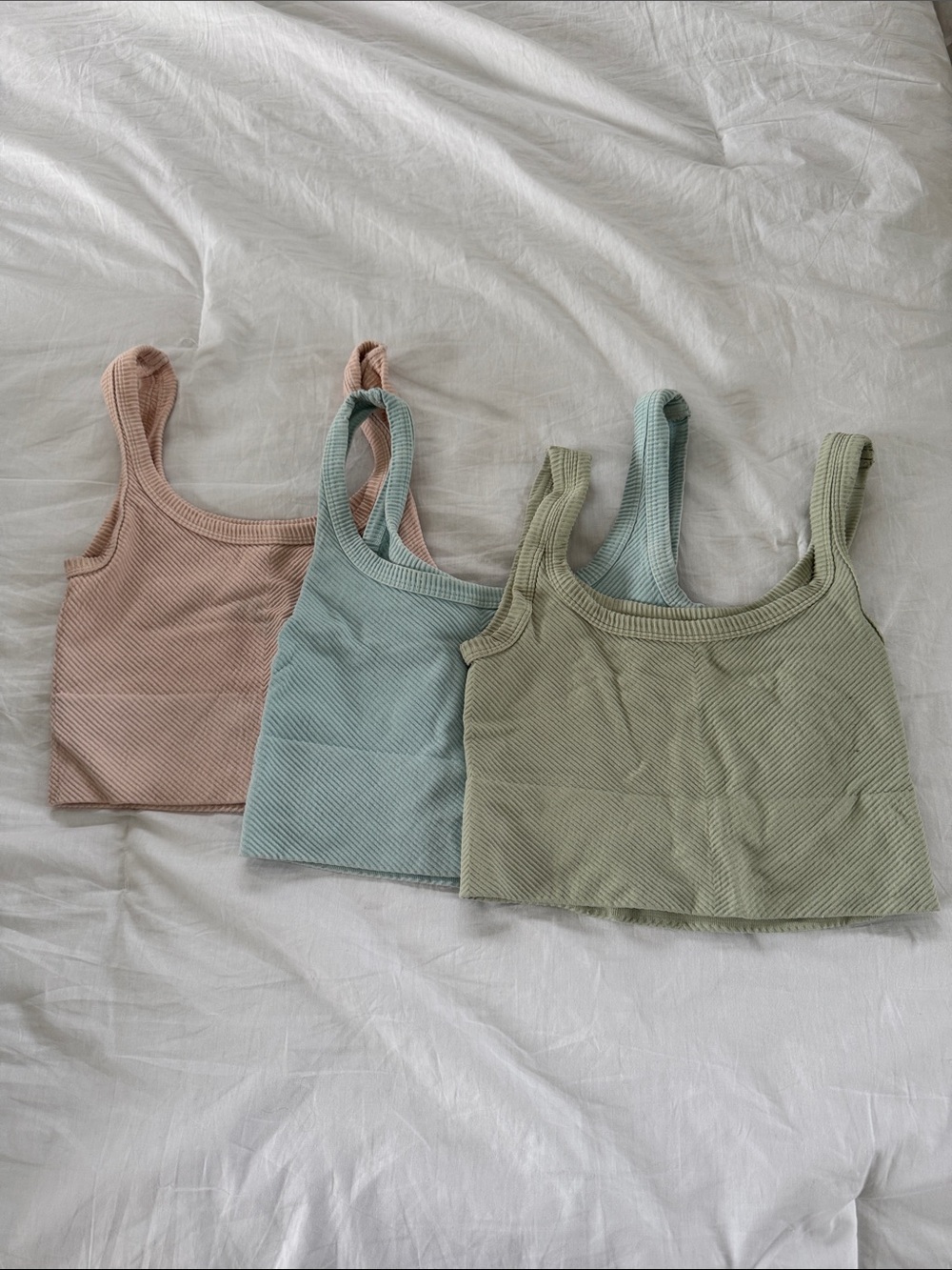Ribbed Square-Neck Crop Tank in Sage, Dusty Blue & Mauve